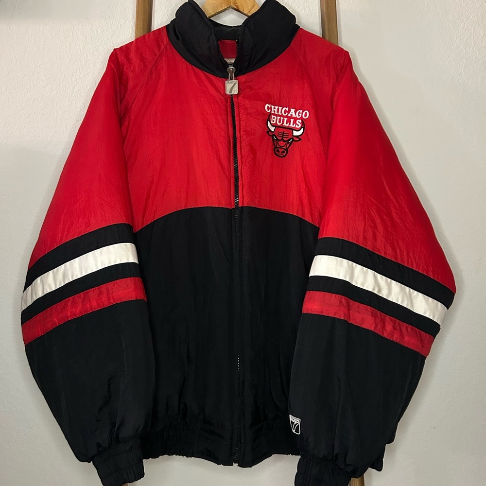 Vintage Chicago Bulls Puffer Jacket Coat Logo 7 Size XL 90s Full Zip